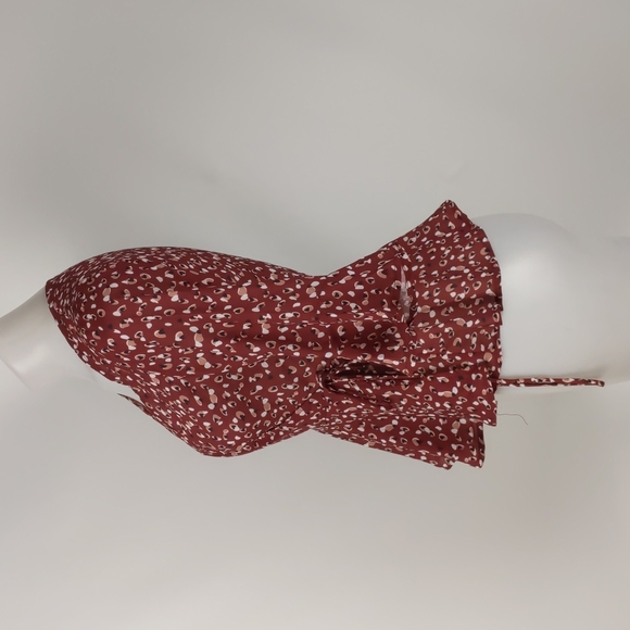 Ava Women's Top Size 8 Maroon Wrap 3/4 Ruffle Sleeves Peplum Tie-up Waist NEW - Picture 8 of 13